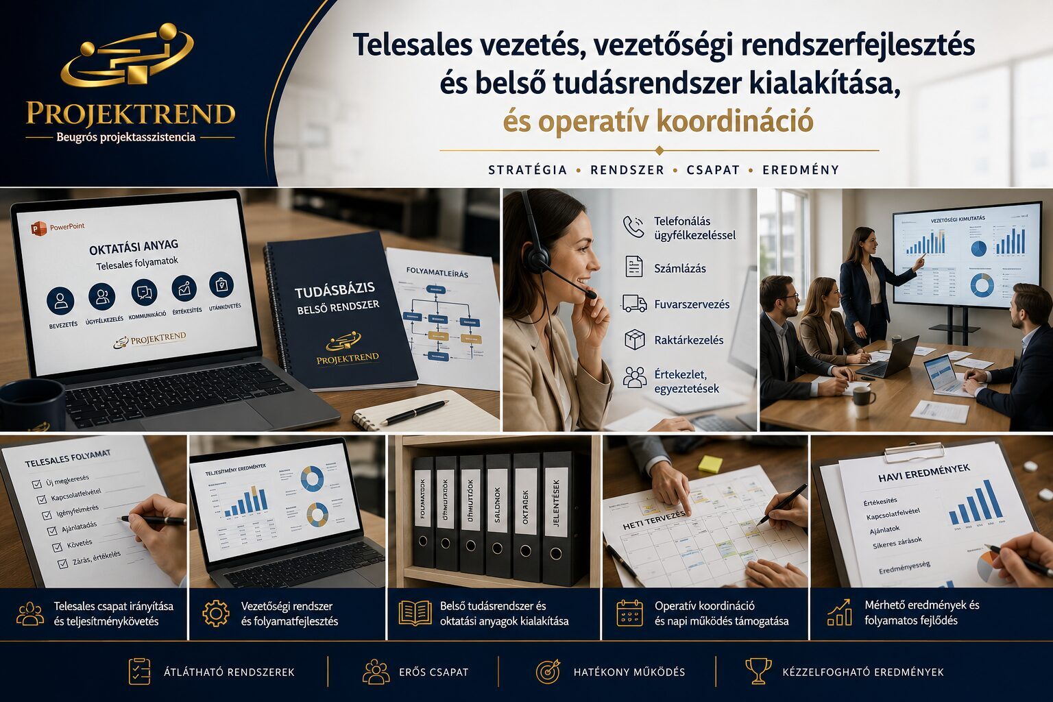 Telesales vezetés, vezetőségi rendszerfejlesztés és belső tudásrendszer kialakítása, és operatív koordináció