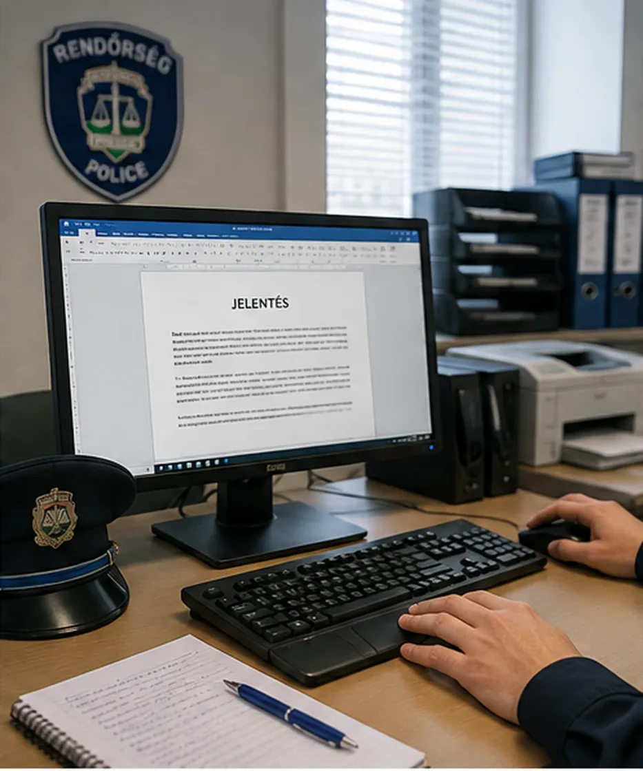 Rendőrségi jelentések rögzítése és nyomtatása az irodában